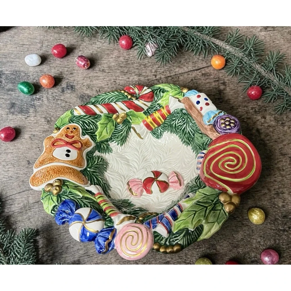 Fitz & Floyd 1996 Gingerbread Candy Bowl Dish Christmas Holiday Season Decor